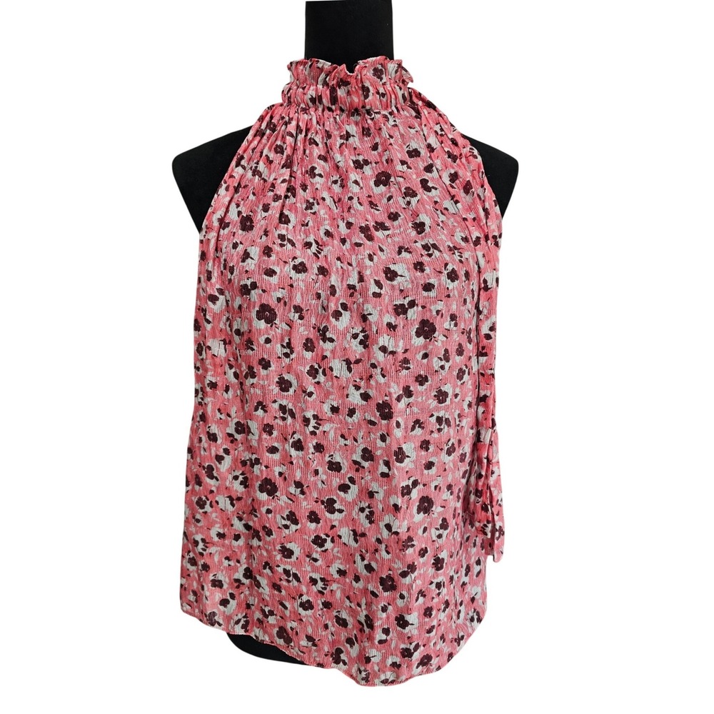 Ramy Brook Floral Halter Neck Top Women Medium Pink Silk Blend Metallic